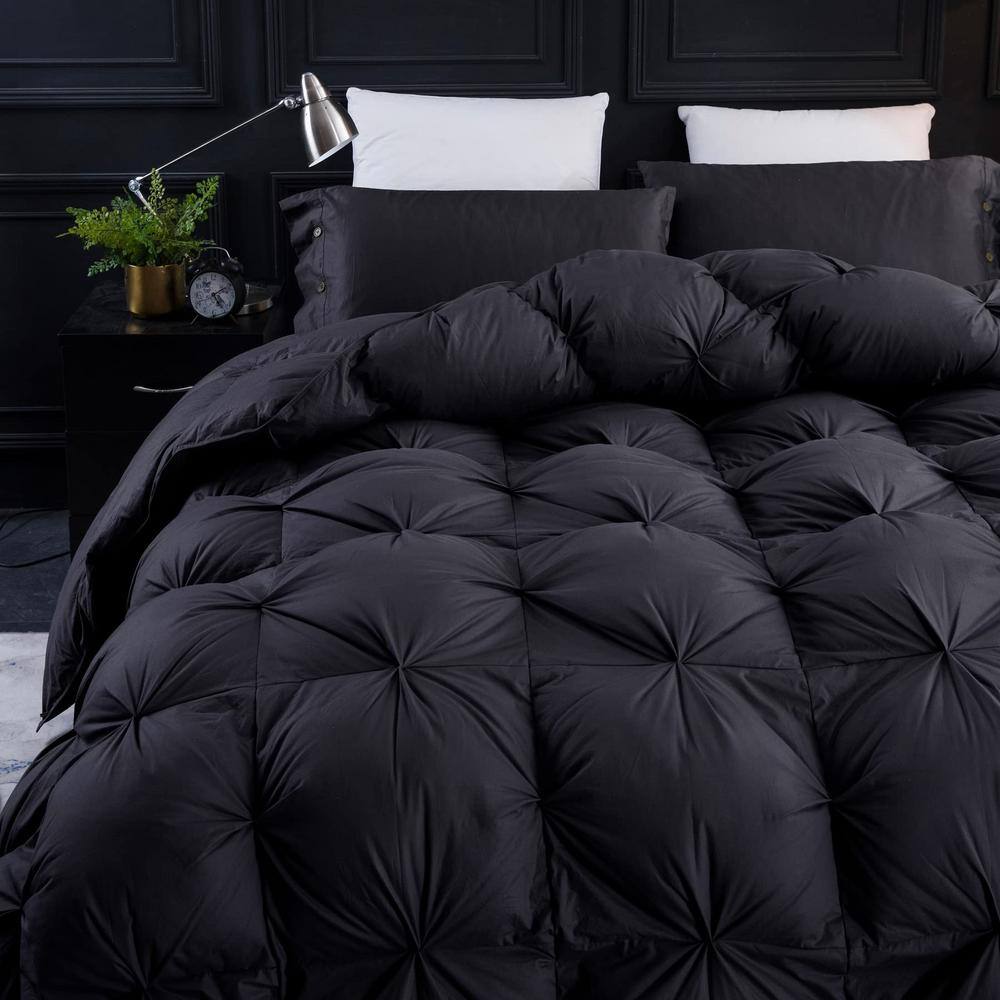 Luxurious Black/Gray Queen Goose Down Cotton Comforter