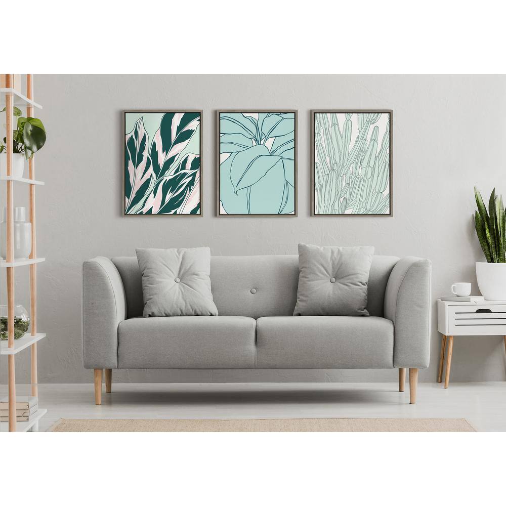 Cacti Garden 18x24 Gray Framed Canvas Wall Art