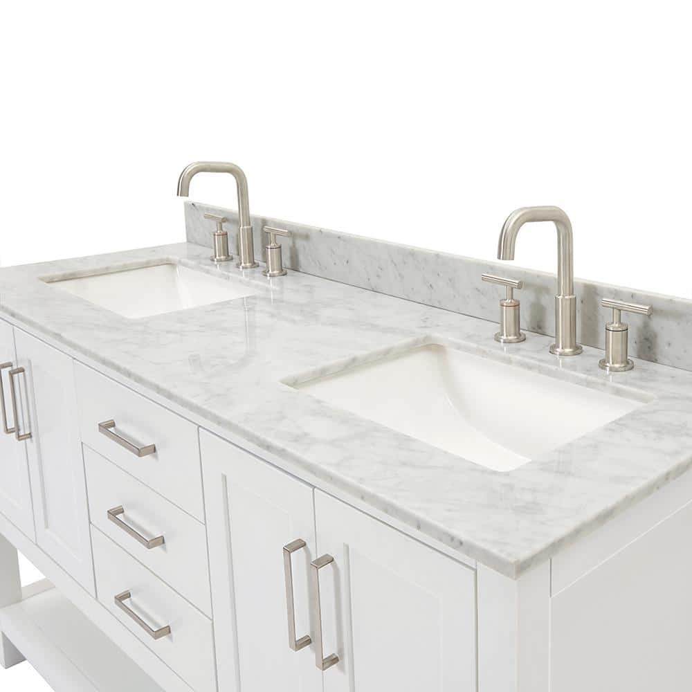 Magnolia 61" White Double Basin Freestanding Vanity with Carrara Top