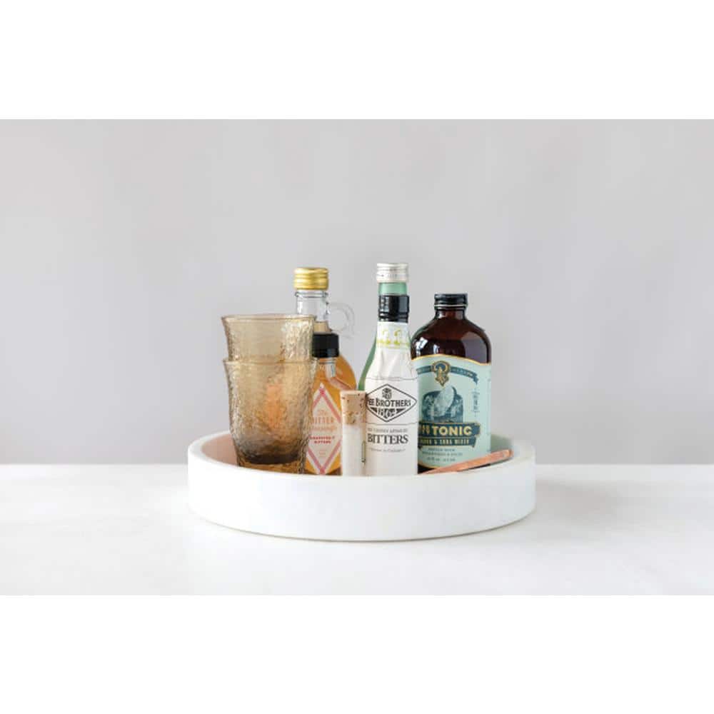 Elegant Minimalist White Marble Round Tray, 8"