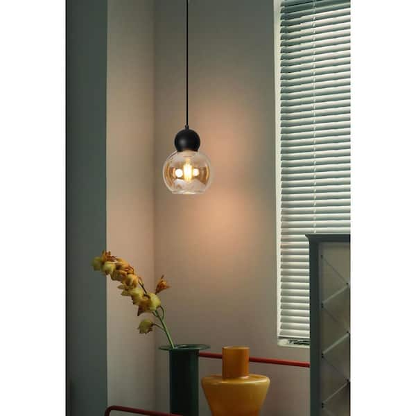 Black Double-Bubble Design E26 Socket Mini Pendant Light with Spherical Amber Glass Shade (Bulb Not Included)