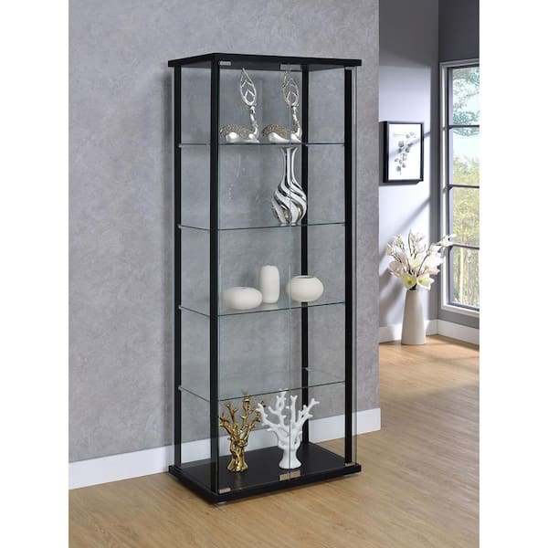 Coaster Delphinium Black and Clear 5-Shelf Glass Storage Cabinet
