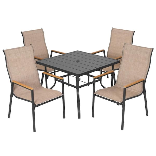 Nuu Garden Black 5-Piece Textilene and Faux Wood Square Outdoor