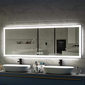 84 in. W x 32 in. H Rectangular Framed LED Anti-Fog Wall Bathroom Vanity Mirror in Black with Backlit and Front Light