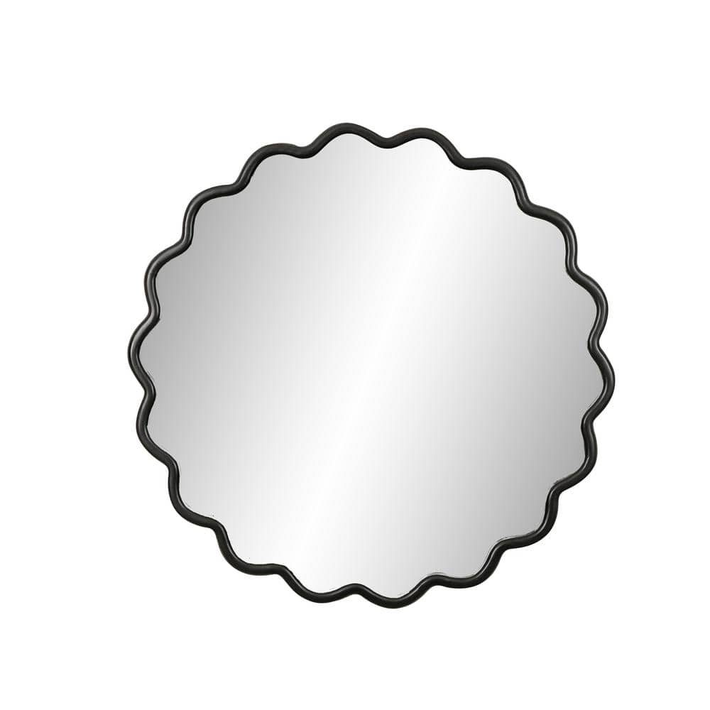 42 in. W x 42 in. H Wavy Round Framed Antique Black Mirror Vanity Mirror Wa