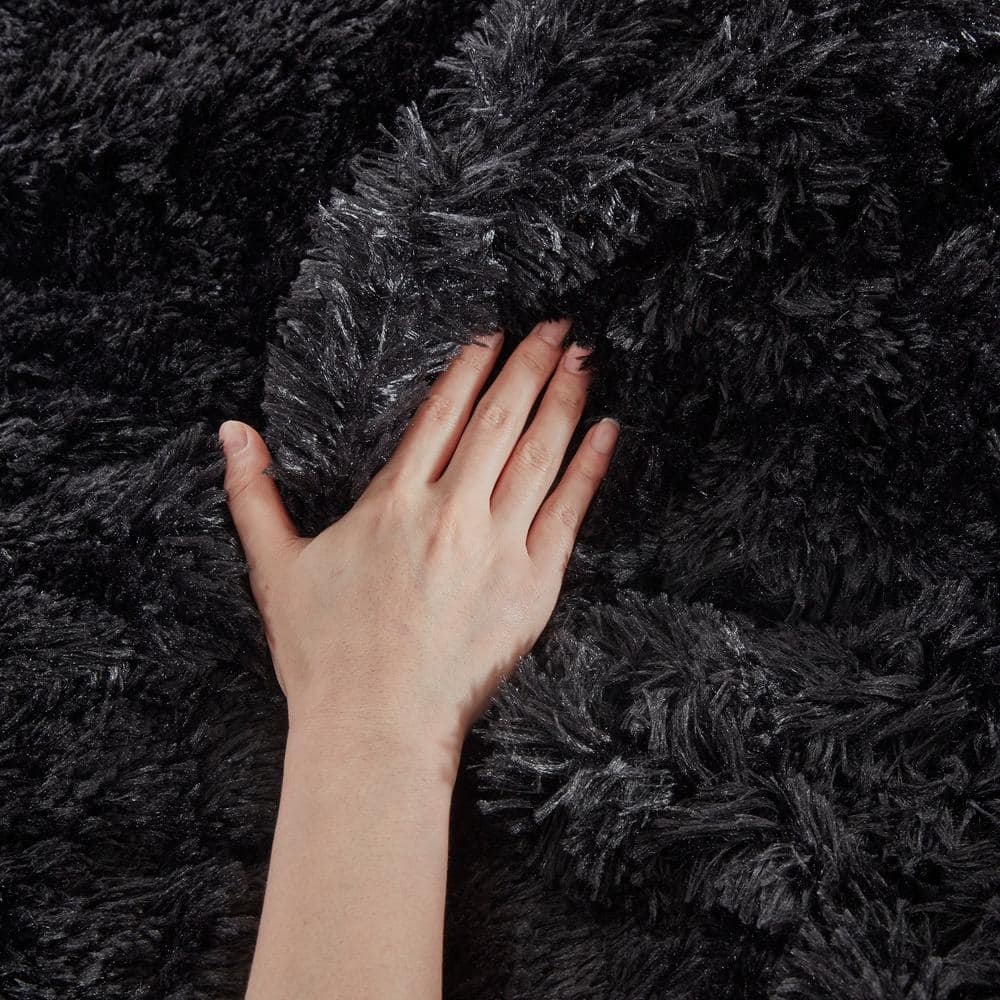 King Black Shaggy Faux Fur Duvet Cover Set
