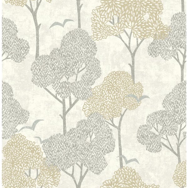 A-Street Prints Lykke Neutral Textured Tree Paper Glossy Non-Pasted Wallpaper Roll