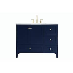 Timeless Home 42 in. W x 22 in. D x 34 in. H Single Bathroom Vanity in Blue with Calacatta Engineered Stone