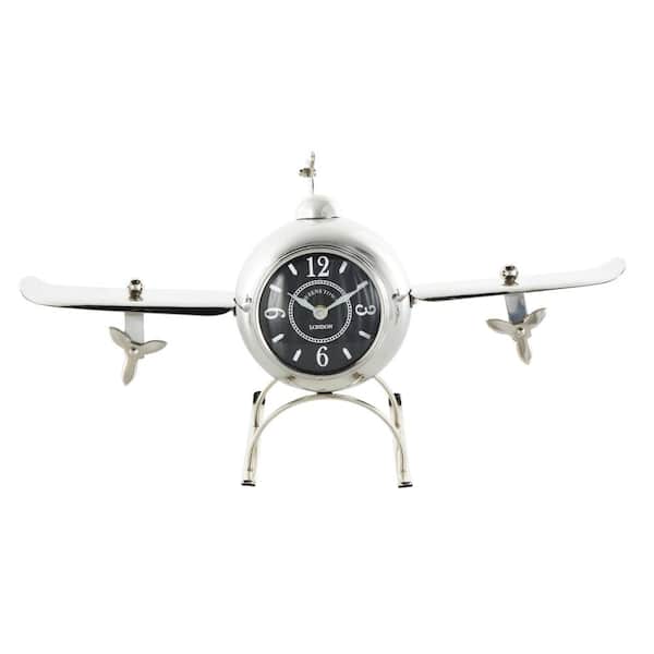 Litton Lane Silver Stainless Steel Metal Airplane Rounded Clock with Propellers
