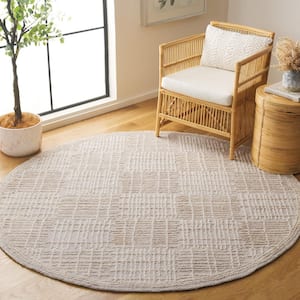 Abstract Light Brown/Ivory 6 ft. x 6 ft. Checkered Unitone Round Area Rug