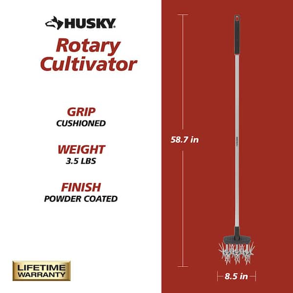58 in. Long-Handle Rotary Cultivator with 3 Removable Aluminum Tines, Heavy-Duty Garden Cultivator Tool