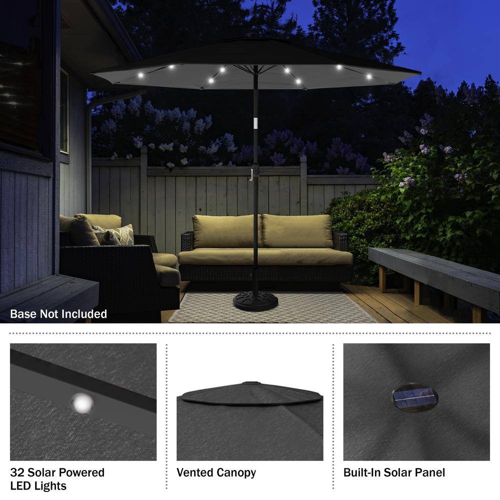 Gray 10-Foot Steel Patio Umbrella with Solar LED Lights