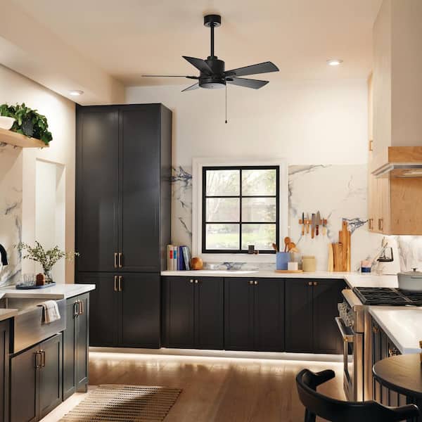 Lucian II 42 in. Indoor Satin Black Downrod Mount Ceiling Fan with Pull Chain for Bedrooms or Living Rooms