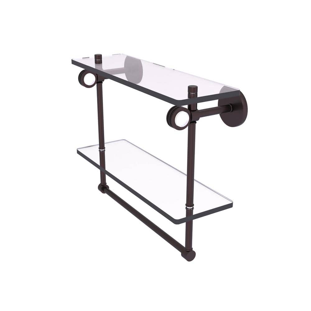 Clearview Collection 16 Inch Double Glass Shelf with Towel Bar and Dotted Accents in Antique Bronze price history on PriceWatchPro