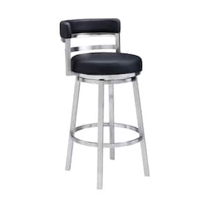 30 in. Black Low Back Metal Frame Barstool Chair with Faux Leather Seat