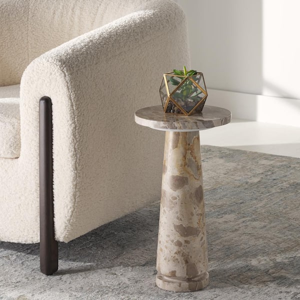 Valentia 10 in. Beige Round Marble End Table
