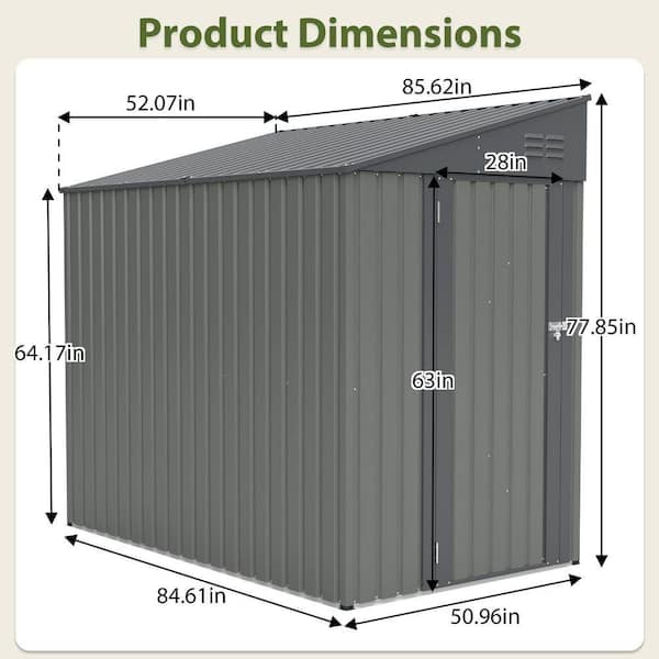 COWLOWN 4 ft. W x 7 ft. D Outdoor Dark Gray Metal Storage Lean-To