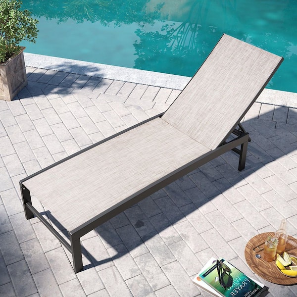 1-Piece Adjustable Aluminum Outdoor Chaise Lounge in Earth