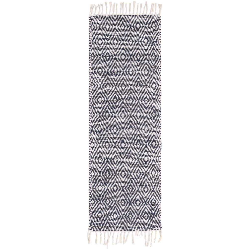 Chunky Jute Assam White Navy 2 ft. 2 in. x 6 ft. 1 in. Area Rug -  Unique Loom, 3188387