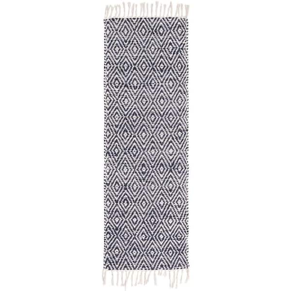 Unique Loom Chunky Jute Assam White Navy 2 ft. 2 in. x 6 ft. 1 in. Area Rug
