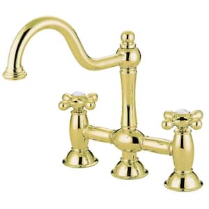 Restoration 2-Handle Bridge Kitchen Faucet in Polished Brass