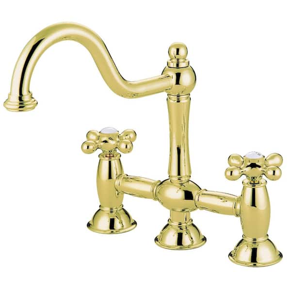Kingston Brass Restoration 2-Handle Bridge Kitchen Faucet in Polished Brass