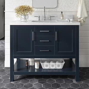 Bayhill 43 in. W x 22 in. D x 36 in. H Bath Vanity in Midnight Blue with Carrara White Marble Top