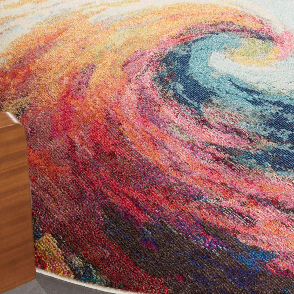 Celestial Waves Multicolor Abstract Round Rug, 7'10"