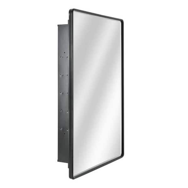 Head West Black Metal Recessed Medicine Cabinet Bevel Mirror Wall Mount Storage Organizer w/Glass Shelves 16 in. x24 in.