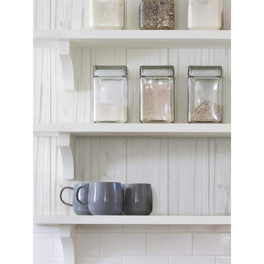 White and Gray Faux Wood Peel and Stick Wallpaper Roll