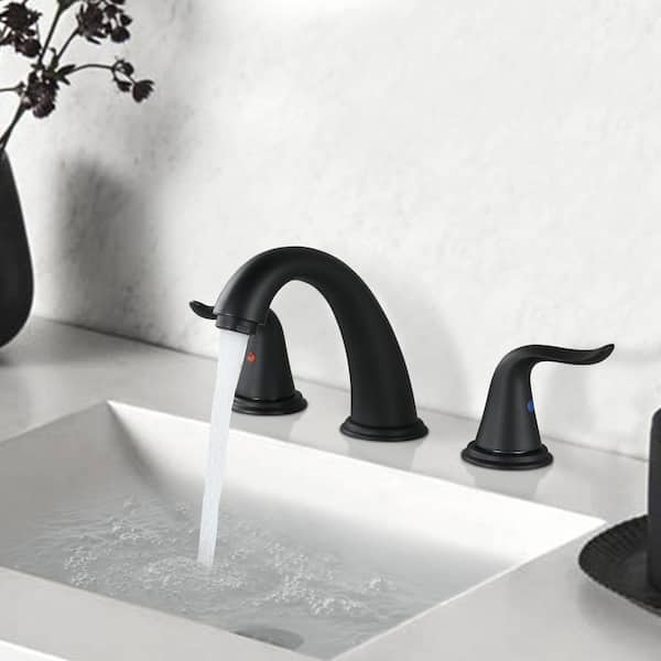 8 in. Widespread Bathroom Faucet with Pop Up Drain, 3 Hole Bathroom Sink Lavatory Faucet in Black