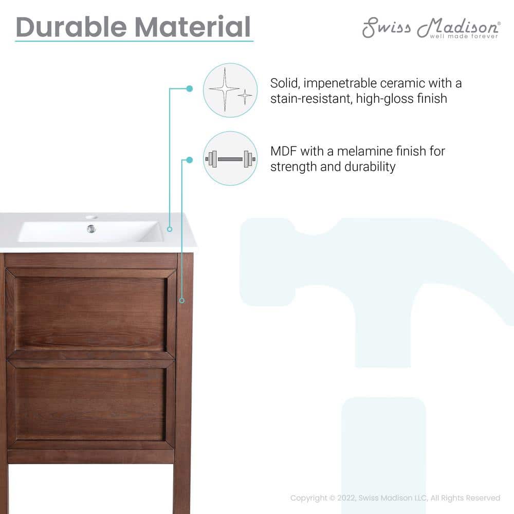 Nadar 24" Walnut Freestanding Bathroom Vanity with Ceramic Top