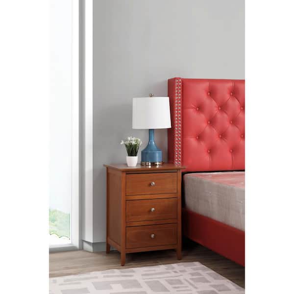 Red Finish, 3 Drawers Nightstand