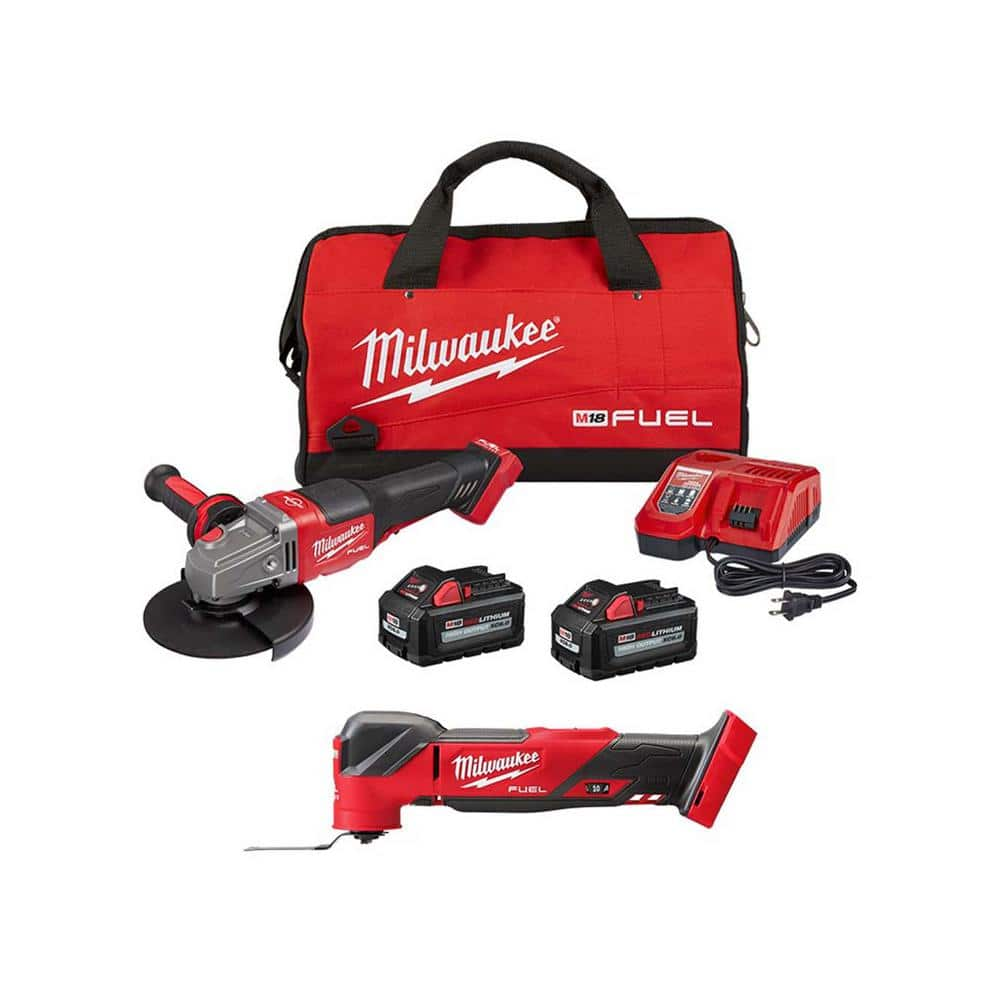 M18 FUEL 18-Volt Lithium-Ion Brushless Cordless 4-1/2 in./6 in. Grinder with Paddle Switch Kit W/Oscillating Multi-Tool -  Milwaukee, 2980-22-2836-20