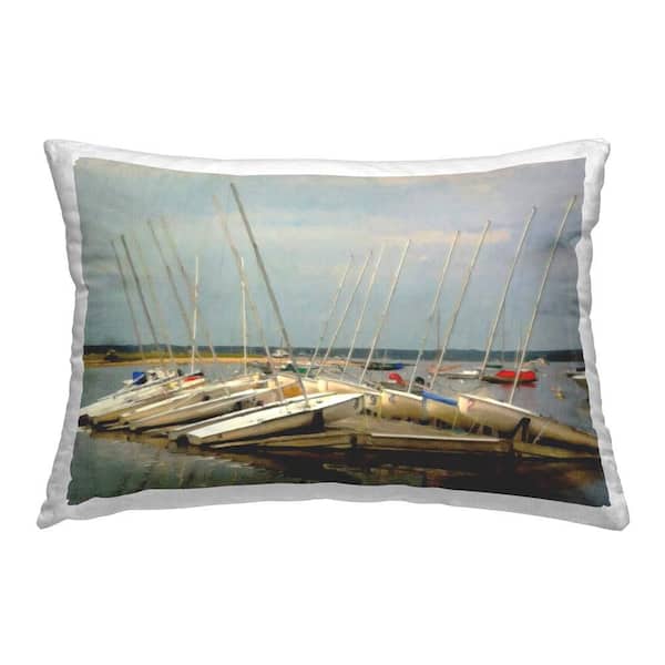 Stupell Industries Boats Docked at Port Multi-Color Print Polyester 14 in. x 20 in. Throw Pillow
