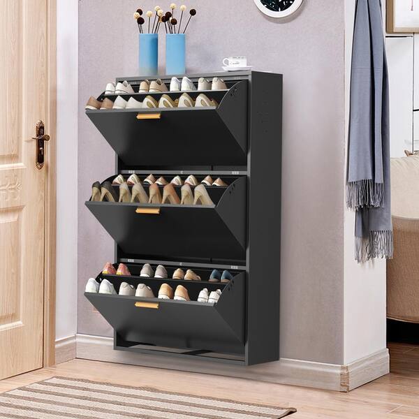 25.59 in. W x 9.45 in. D x 47.64 in. H Black Linen Cabinet with