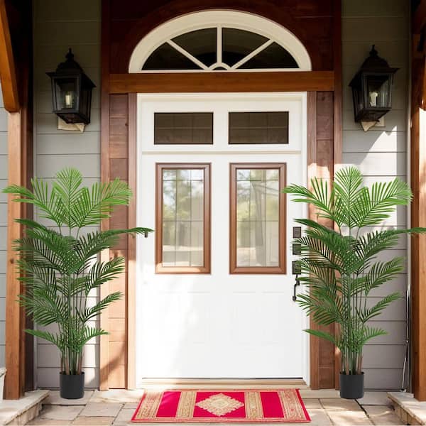 6 ft. Artificial Sunflower Tree with Pot, 2-Piece Fake Floor Plant with 18 Simulated Leaves and Planter