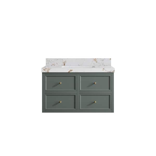 Willow Collections Roswell Floating 36 in. Single Sink Freestanding Pewter Green Bath Vanity with Viola Gold Qt. Top Unassembled