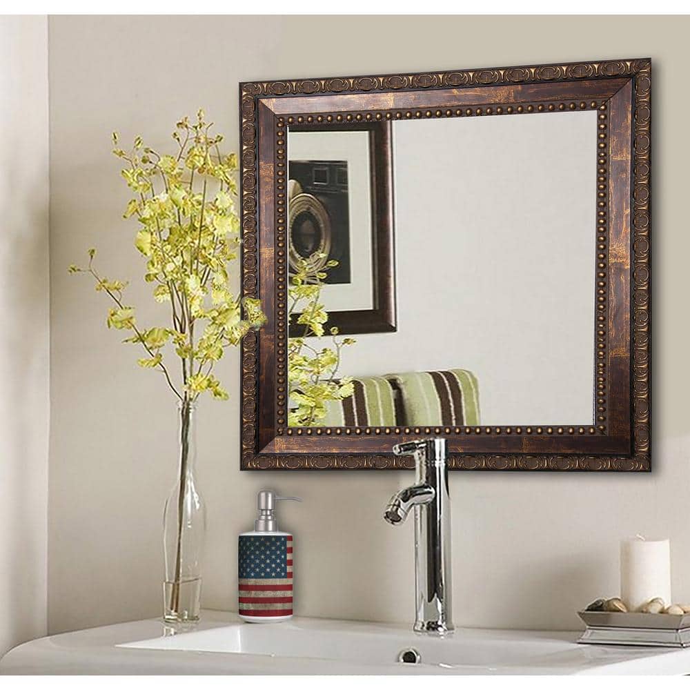 Medium Square Distressed Rustic Ivory  Black Classic Mirror (25.5 in. H x  25.5 in. W) S041MS2 The Home Depot