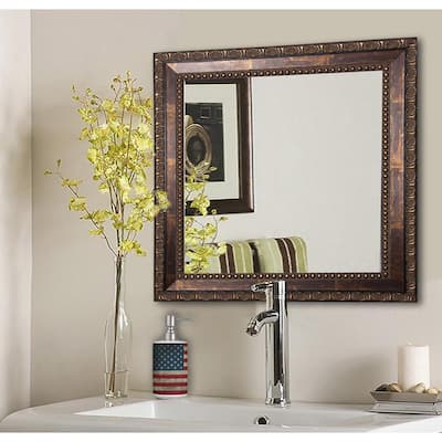 Small Square Distressed Rustic Ivory & Black Classic Mirror (17.5 in. H x 17.5 in. W)
