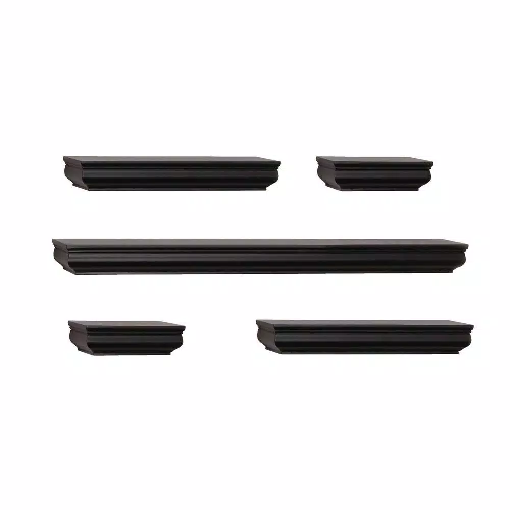 Photo 1 of 16 in. x 4 in. x 1.75 in. Black Wall Mounting Shelves (Set of 5)