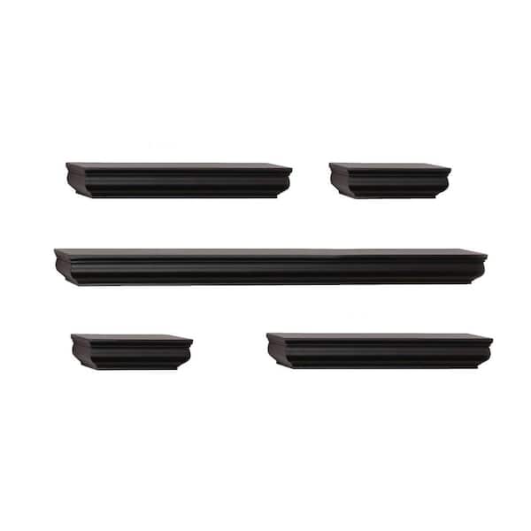 Melannco 16 in. x 4 in. x 1.75 in. Black Wall Mounting Shelves (Set of 5)