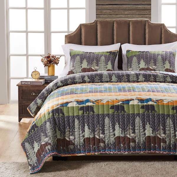 Greenland Home Fashions Black Bear Lodge 3-Piece Multicolored King Quilt Set