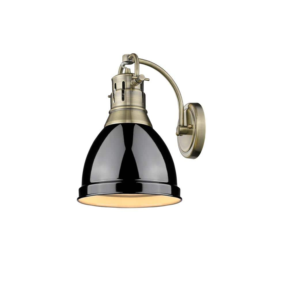 Golden Lighting Duncan Ab 1 Light Aged Brass Sconce With Black Shade 3602 1w Ab Bk The Home Depot