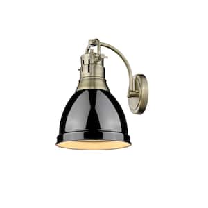 Duncan AB 1-Light Aged Brass Sconce with Black Shade