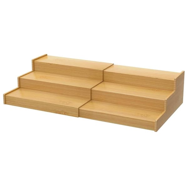 3 Tier Natural Bamboo Expandable Spice Rack Organizer for Cabinet Cupboard Pantry Stepped Shelf Storage