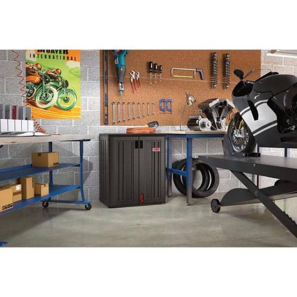 Freestanding Black Office Cabinet with Adjustable Shelving and Lock