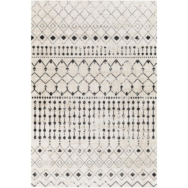 Livabliss Eastman White/Black 5 ft. x 7 ft. Indoor Machine-Washable Area Rug