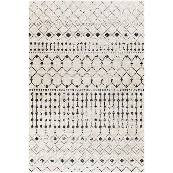 Livabliss Eastman White/Black 5 ft. x 7 ft. Indoor Machine-Washable Area Rug