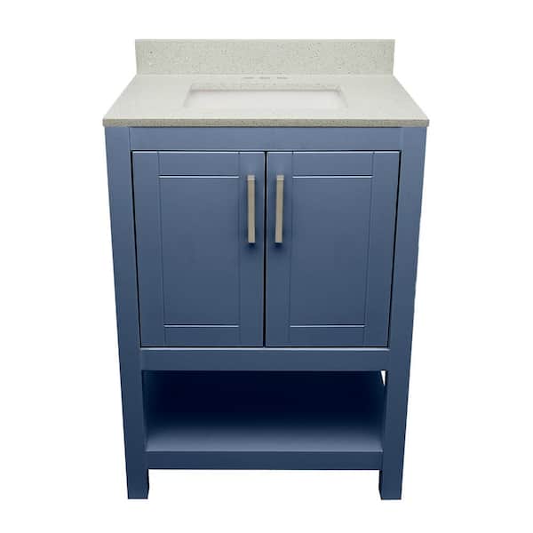 Ella Taos 25 in. W x 19. in D. x 36 in. H Bath Vanity in Navy Blue with Quartz Stone Galaxy White Top with White Basin